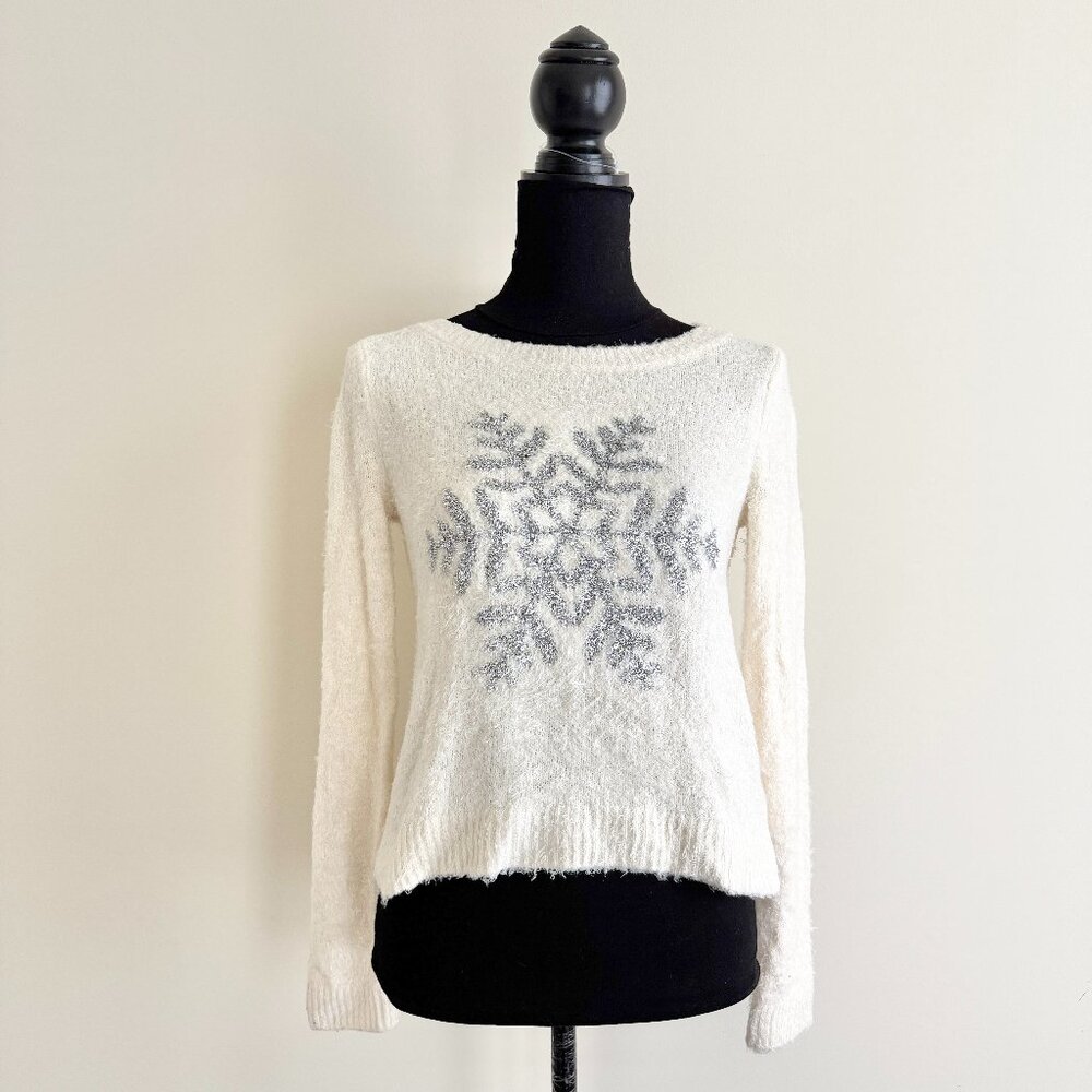 Lauren Conrad Fuzzy Christmas Knitted Snowflake Sweater – Size XS